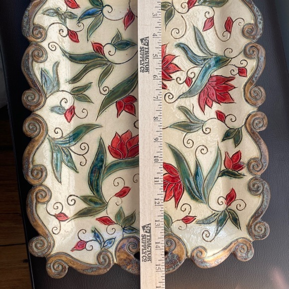 Signed Serving Tray Studio Art Pottery Handmade Stoneware Bucks Floral - Picture 6 of 7